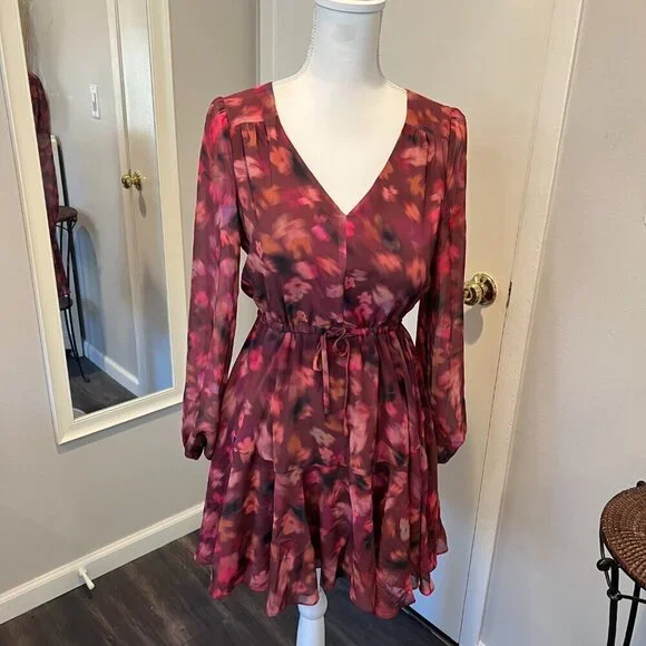 NWT BB Dakota by Steve Madden Burgundy Floral Kara Mini Dress, Size Small - Picture 3 of 16